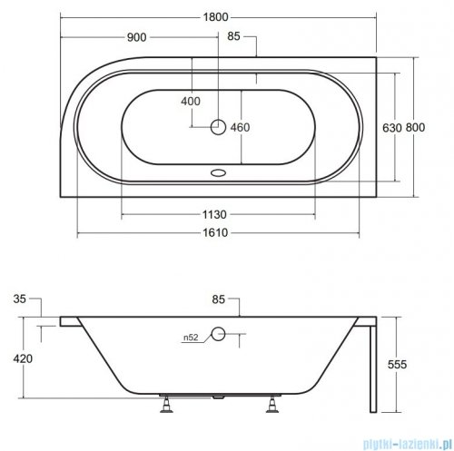 Besco Avita 180x80cm wanna asymetryczna prawa + obudowa + syfon #WAV-180-NP/OAV-180-NS/19975