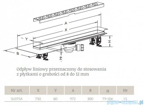 Radaway Steel Odpływ liniowy 75x8cm 5L075A,5R075S