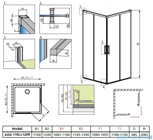 Radaway Idea Kdd kabina 110x120cm szkło przejrzyste 387063-01-01L/387064-01-01R