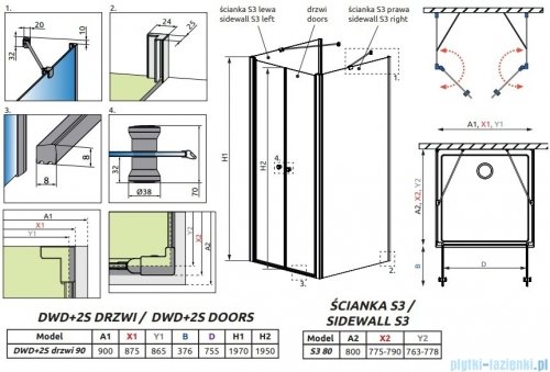 Radaway Eos DWD+2S kabina prysznicowa 80x90x80 przejrzyste 13799401-01/13799450-01/13799450-01
