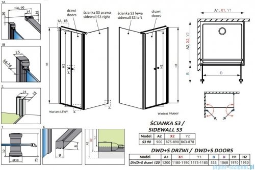 Radaway Eos DWD+S kabina prysznicowa 120x90 przejrzyste 13799494-01/13799451-01