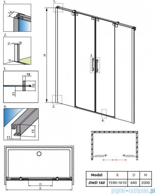 Radaway Espera DWD Drzwi wnękowe przesuwne 160 szkło przejrzyste 380260-01/380226-01