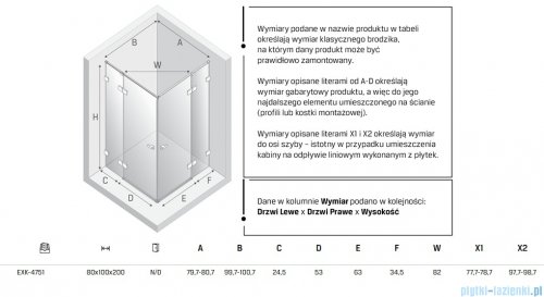 New Trendy Eventa Gold Shine kabina prysznicowa prostokątna 80x100x200 cm przejrzyste Złoty połysk EXK-4751