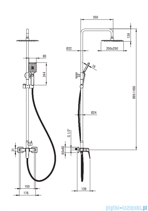 Deante Blur Deszczownica z baterią prysznicową titanium NQL_D4XM