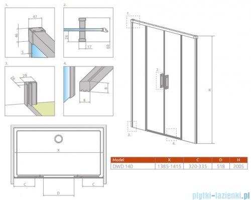 Radaway Idea 8 Dwd drzwi wnękowe 140cm szkło przejrzyste 10380385-01-01/10390318-01-01