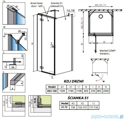 Radaway Essenza New Kdj+S kabina 75x120x75cm lewa szkło przejrzyste 385024-01-01L/384049-01-01/384049-01-01
