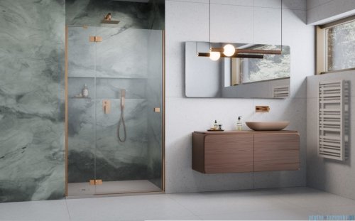 Radaway Essenza Brushed Copper Dwj drzwi wnękowe 100cm lewe szczotkowana miedź/szkło przejrzyste 1385014-93-01L