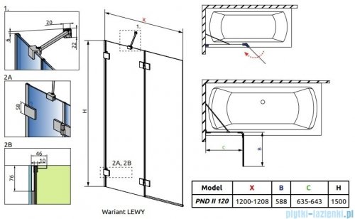Radaway Essenza Pro Brushed Nickel Pnd II parawan nawannowy 120cm lewy szczotkowany nikiel 10102120-91-01L