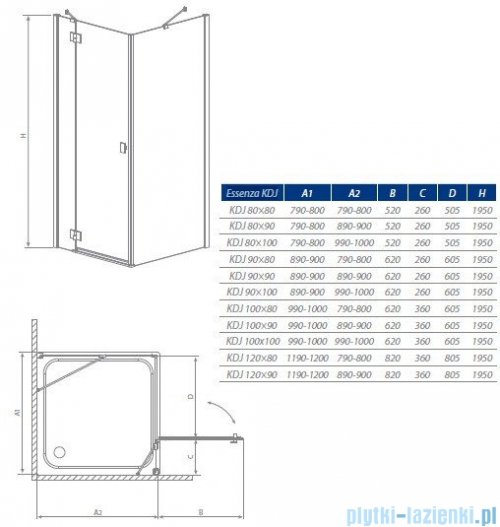 Radaway Kabina prysznicowa Essenza KDJ 120x90 lewa szkło przejrzyste 32844-01-01NL