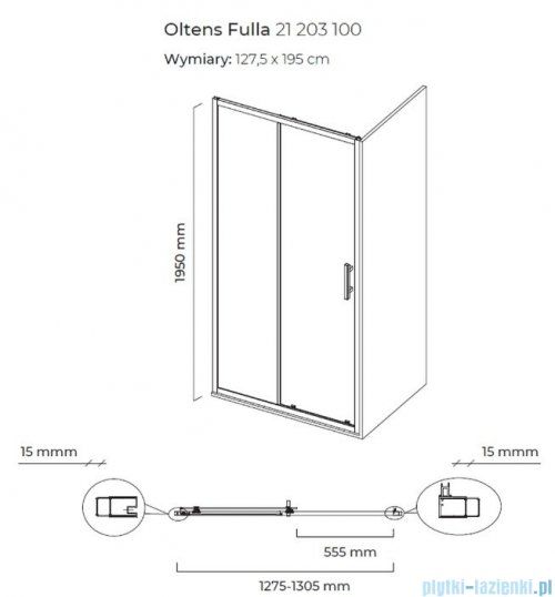 Oltens Fulla drzwi prysznicowe przesuwne 130cm szkło przejrzyste 21203100