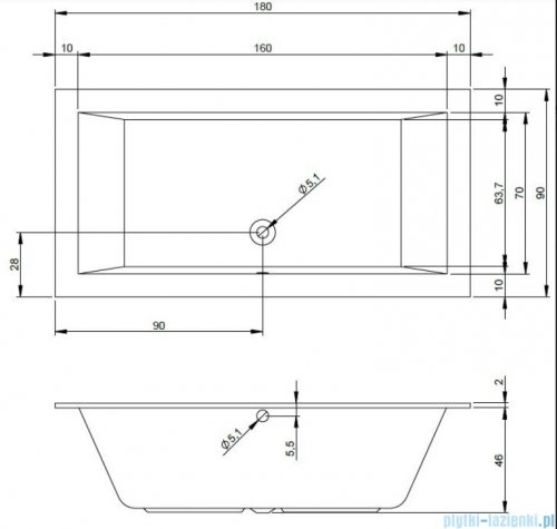 Riho Lugo 180x90cm wanna prostokątna z hydromasażem Pneumatic S2 prawa + nogi + syfon BT03-PNES2-P