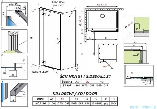 Radaway Essenza Kdj kabina 110x110cm lewa szkło przejrzyste 1385041-01-01L/1384053-01-01