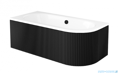 Besco Avita 150x75cm wanna asymetryczna lewa + obudowa CZARNA RYFLOWANA / ryfle matt black + syfon CZARNY #WAA-150-NL/OAV-150-NSCR/19977