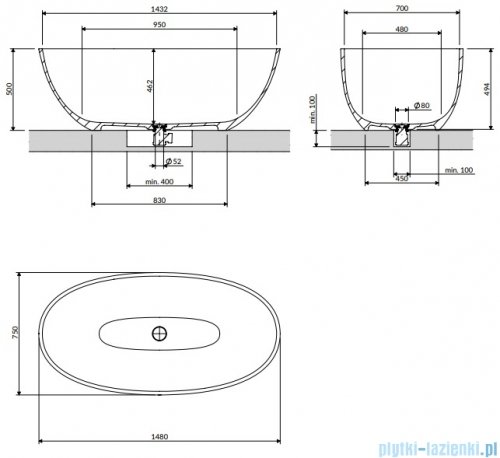 Omnires Shell M+ wanna wolnostojąca 148x75 cm biały połysk SHELL148WWBP
