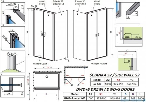 Radaway Nes 8 Black DWD+S kabina 100x100cm czarny mat/szkło przejrzyste 10081100-54-01/10080100-54-01