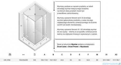 New Trendy Eventa Gold Shine kabina prysznicowa prostokątna 110x120x200 cm przejrzyste Złoty połysk EXK-4768