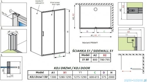 Radaway Premium Pro Kdj kabina 130x80cm prawa szkło przejrzyste 1015130-01-01R/1016080-01-01