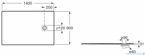 Roca Magma 140x70 cm brodzik prostokątny kompozytowy STONEX PERŁOWY APE015782BC03630