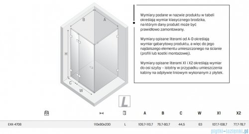 New Trendy Eventa Gold Shine kabina prysznicowa prostokątna 110x80x200 cm lewa przejrzyste Złoty połysk EXK-4708