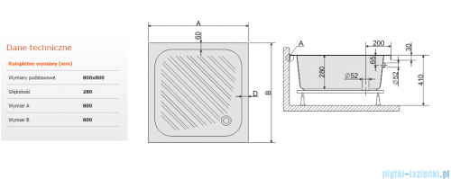 Sanplast Classic brodzik kwadratowy 80x80x28cm+stelaż 615-010-0220-01-000