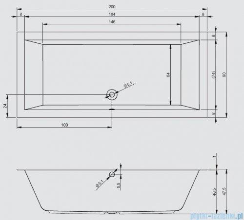 Riho Lugo wanna prostokątna 200x90 z hydromasażem TOP Hydro 6+4+2/Aero11 BT06T5