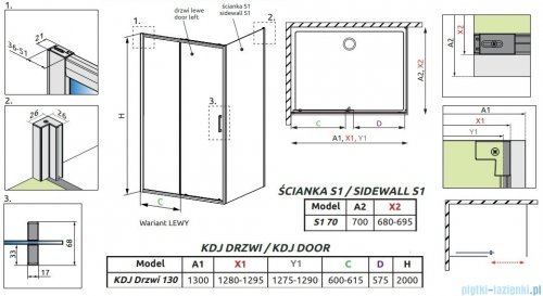 Radaway Premium Pro Kdj kabina 130x70cm lewa szkło przejrzyste 1015130-01-01L/1016070-01-01