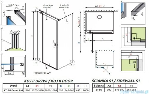 Radaway Nes 8 Black Kdj II kabina 110x90cm lewa czarny mat/szkło przejrzyste 10086110-54-01L/10089090-01-01