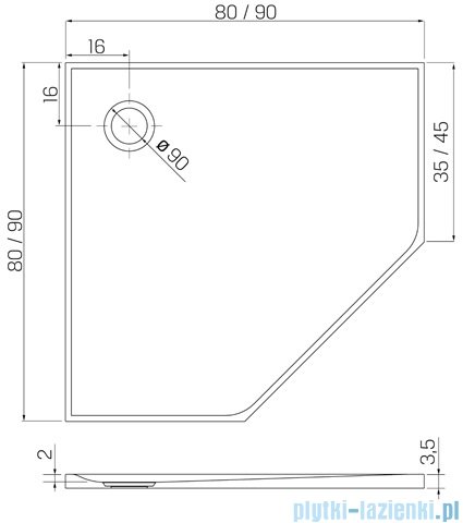 New Trendy Nex Shade brodzik konglomeratowy pięciokątny 90x90x3,5 cm antracyt B-0499