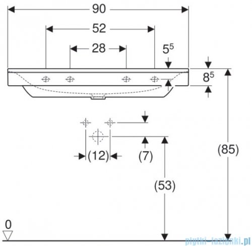 Geberit Xeno 2 Umywalka ścienna bez otworu na baterię 90x48 cm KeraTect 500.532.01.1