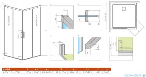 Radaway Idea Black Kdd kabina 120x100cm czarny mat/szkło przejrzyste 387064-54-01L/387062-54-01R