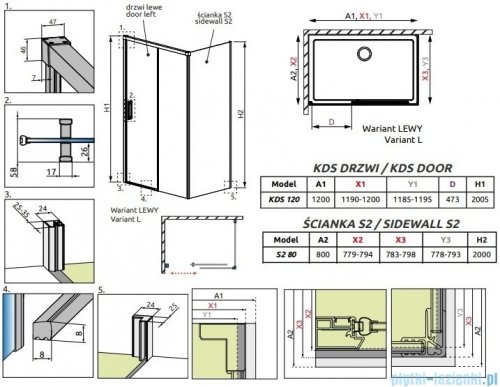 Radaway Idea Black Kds kabina prysznicowa 120x80 lewa czarny mat/szkło przejrzyste 10115120-54-01L/10117080-01-01
