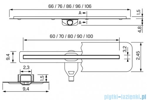 New Trendy Visio Slim odpływ liniowy z rusztem szczotkowanym w kolorze chrom 60x3,2 cm OL-0086