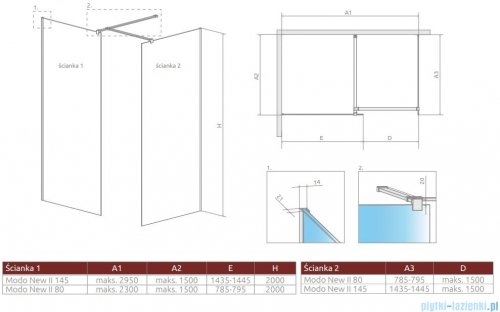 Radaway Modo New Black III kabina Walk-in 145x80x200 szkło przejrzyste 389145-54-01/389084-54-01/389000-54