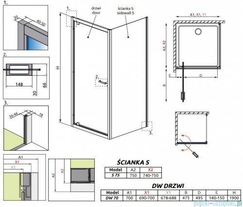 Radaway Twist DW+S kabina prysznicowa 70x75cm szkło przejrzyste 382000-01/382010-01