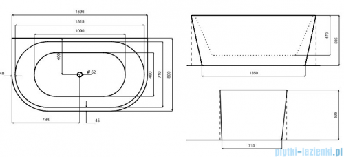 Besco Vica New wanna 160x80cm wolnostojąca przyścienna z odpływem klik-klak chrom z napełnieniem przez przelew #WAS-160VNN