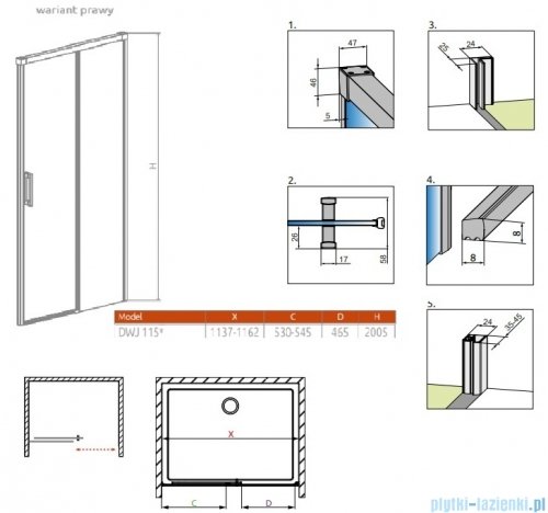 Radaway Idea Gold DWJ drzwi wnękowe 115cm prawe złoty połysk/szkło przejrzyste 387022-09-01R