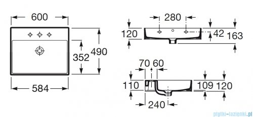 Roca FINECERAMIC umywalka ścienna 60x49 biała SUPRAGLAZE A32752CS00