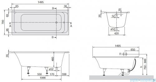 Villeroy&amp;Boch Omnia architectura Wanna Prostokątna 150x70   UBA157ARA2V-01