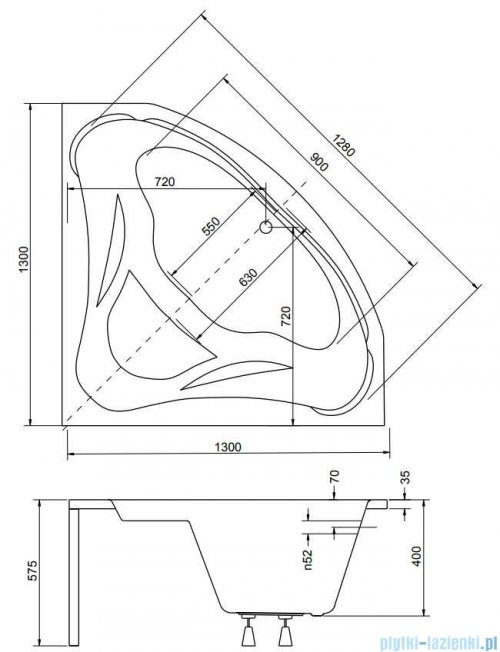 Besco Mia 130x130cm wanna narożna + obudowa CZARNY mat + syfon CZARNY #WAM-130-NS/OAM-130-NSC/19977