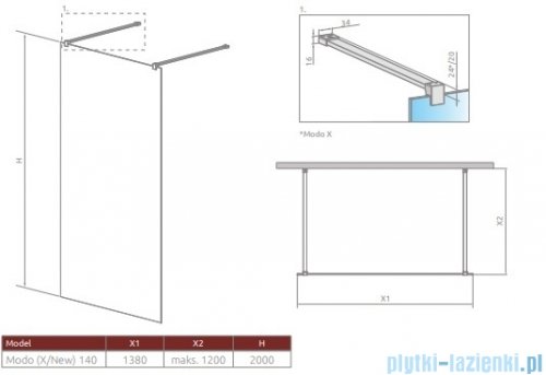 Radaway Modo X I kabina Walk-in 140x200 szkło przejrzyste 10mm 388344-01-01