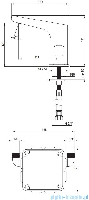 Deante Hiacynt Nero bateria umywalkowa bezdotykowa z regulacją temperatury oraz zasilaczem 230/6V czarny mat BQH N29V