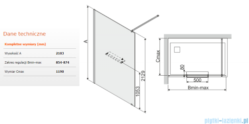 Sanplast Altus PIII/ALTIIa kabina walk-in 90x213 cm przejrzyste 600-121-2931-42-401