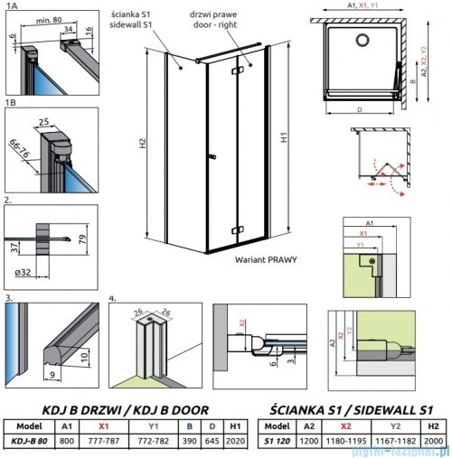 Radaway Fuenta Kdj B kabina 80x120cm prawa chrom połysk szkło przejrzyste 1384081-01-01R/1384054-01-01