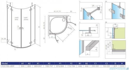 Radaway Essenza Pro Brushed Nickel Pdd kabina 90x80cm szczotkowany nikiel 10095090-91-01L/10095080-91-01R