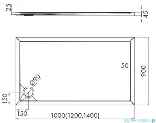 Schedpol Schedline Estima brodzik prostokątny 100x90x4,5cm 3SP.E2P-90100