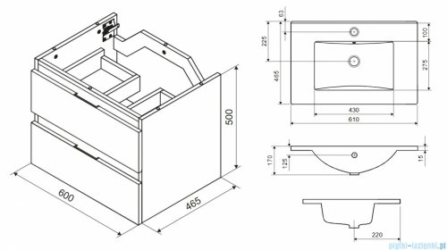 Excellent Tuto 2.0 szafka wisząca z umywalką AS front gładki niski 60x50x46,5 cm biała MLEX.2172.K.60.0136.WHWH