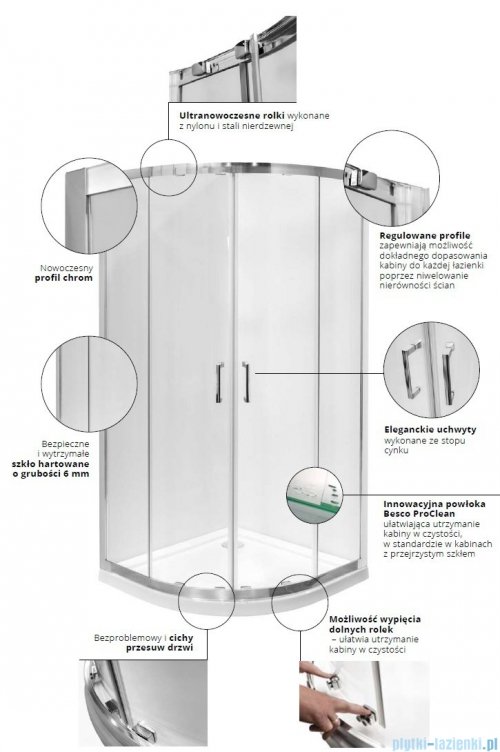 Besco Modern kabina asymetryczna 120x90x185cm mrożone MA-120-90-M