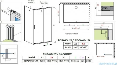 Radaway Premium Pro Black Kdj kabina 120x100cm prawa czarny mat/szkło przejrzyste 1015120-54-01R/1016100-54-01