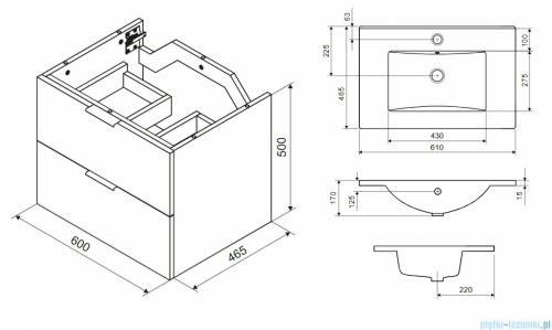 Excellent Tuto 2.0 szafka wisząca z umywalką AS 60x50x46,5 cm front ryflowany czarny mat MLEX.2172.K.60.0336.BKBK