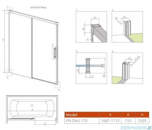 Radaway Idea Black Pn Dwj parawan nawannowy 170cm lewy czarny mat/szkło przejrzyste 10003170-54-01L